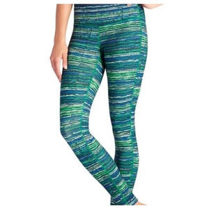Athleta Retreat Chaturanga Green Blue Striped Ankle Leggings Size Medium Tall